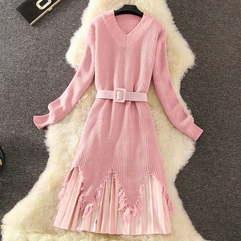 Ribbed Long Sweater Dress 2pcs Set Waist Belt Broken Hem Pleated Skirt Women Stylish Winter 2pcs Suits
Ribbed Long Sweater Dress 2pcs Set Waist Belt Broken Hem Pleated Skirt Women Stylish Winter 2pcs Suits
