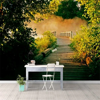 

beibehang Custom non - woven wallpaper mural European - style retro wooden bridge jungle home decoration background