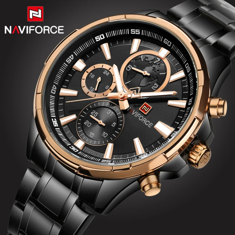 Watches Men Naviforce Top Brand Mens Watches Black Steel Quartz Watch Men Casual Sport Chronograph Wristwatch Relogio Masculino
Watches Men Naviforce Top Brand Mens Watches Black Steel Quartz Watch Men Casual Sport Chronograph Wristwatch Relogio Masculino