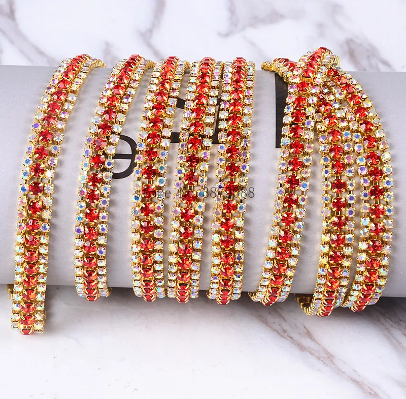 3rows sewing rhinestone chains 2yards/lot shiny crystal 9mm width multicolor colors gold base close crystal rhinestone chain
3rows sewing rhinestone chains 2yards/lot shiny crystal 9mm width multicolor colors gold base close crystal rhinestone chain