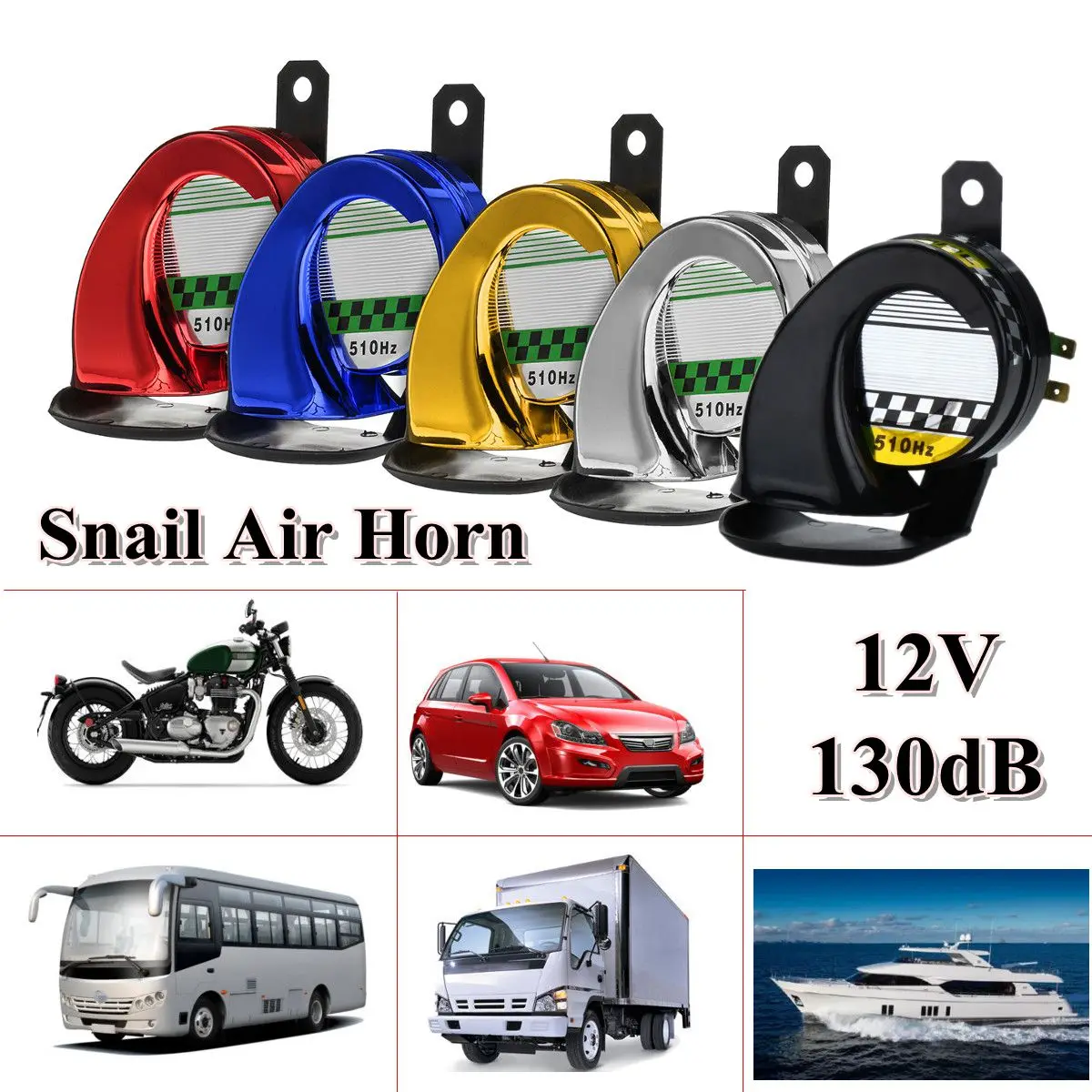 Universal 12V DC Waterproof Snail Air Motorcycle Horn Siren Loud 130dB for Truck Motorbike Red Gold Blue Silver Black
Universal 12V DC Waterproof Snail Air Motorcycle Horn Siren Loud 130dB for Truck Motorbike Red Gold Blue Silver Black