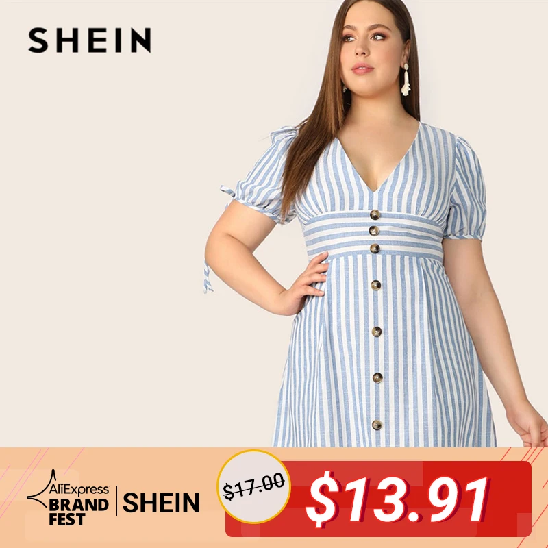 SHEIN Plus Size Blue Deep V Neck Button Front Tied Cuff Striped Dress Women 2019 Summer A Line Boho High Waist Plus Size Dress
SHEIN Plus Size Blue Deep V Neck Button Front Tied Cuff Striped Dress Women 2019 Summer A Line Boho High Waist Plus Size Dress