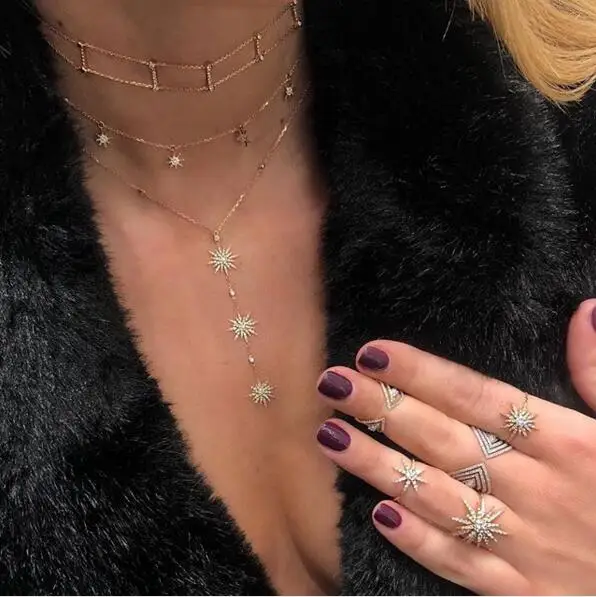SUMMER Beach Fashion Sunburst Pendant Long Necklace CZ station Chain sexy dazzling Collar Necklace For Women Party Jewelry Charm
SUMMER Beach Fashion Sunburst Pendant Long Necklace CZ station Chain sexy dazzling Collar Necklace For Women Party Jewelry Charm