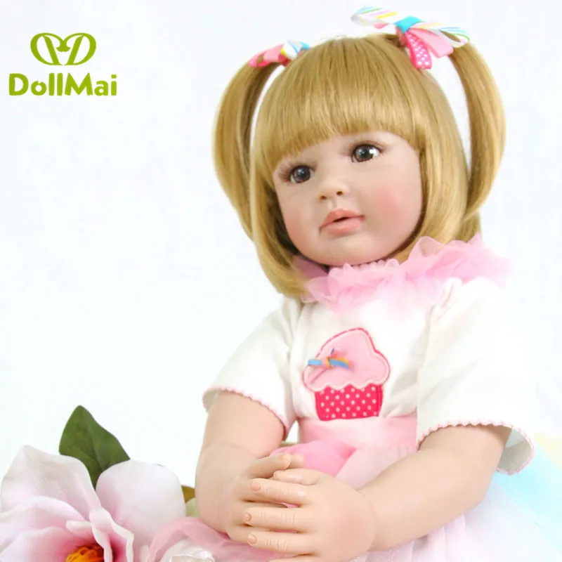 

24"60cm silicone reborn baby dolls adorable girl vinyl princess toddler doll blonde hair bebes reborn real alive dolls gift