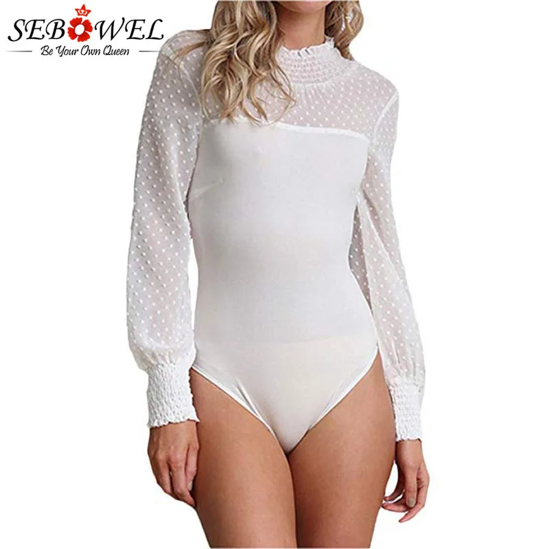 SEBOWEL Women's Long Puff Sleeve Bodysuit Milk Silk Mesh Dot Sexy Body Top Autumn Spring 2019 Female Bodycon Turtleneck Clothes
SEBOWEL Women's Long Puff Sleeve Bodysuit Milk Silk Mesh Dot Sexy Body Top Autumn Spring 2019 Female Bodycon Turtleneck Clothes
