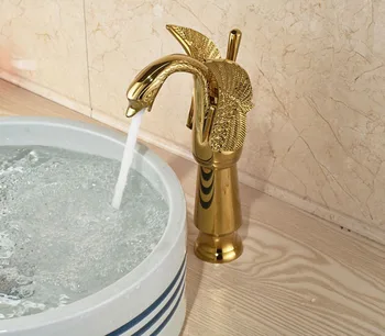 Gold Finish Taller Swan Shape Bathroom Sink Faucet Countertop Single Lever Mixer Tap
Gold Finish Taller Swan Shape Bathroom Sink Faucet Countertop Single Lever Mixer Tap