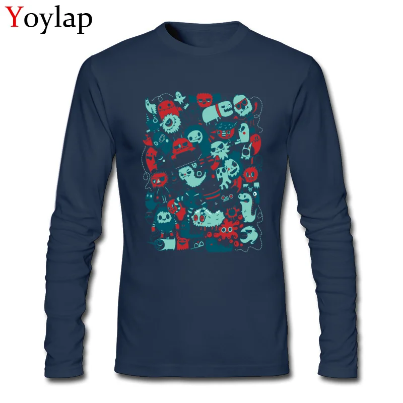 2017 Popular Casual T-Shirt Summer 100% Cotton O Neck Tops Shirt Long Sleeve Printing Monsterous Tee-Shirts Top Quality Monsterous navy