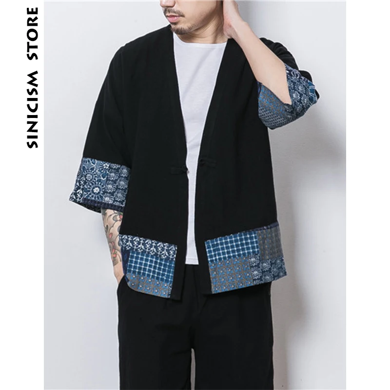 

Sinicism Store Mens Jacket Coat Summer Thin Kimono Cardigan Coat Japan Vintage Windbreaker Patchwork Male Jackets Clothes 2019