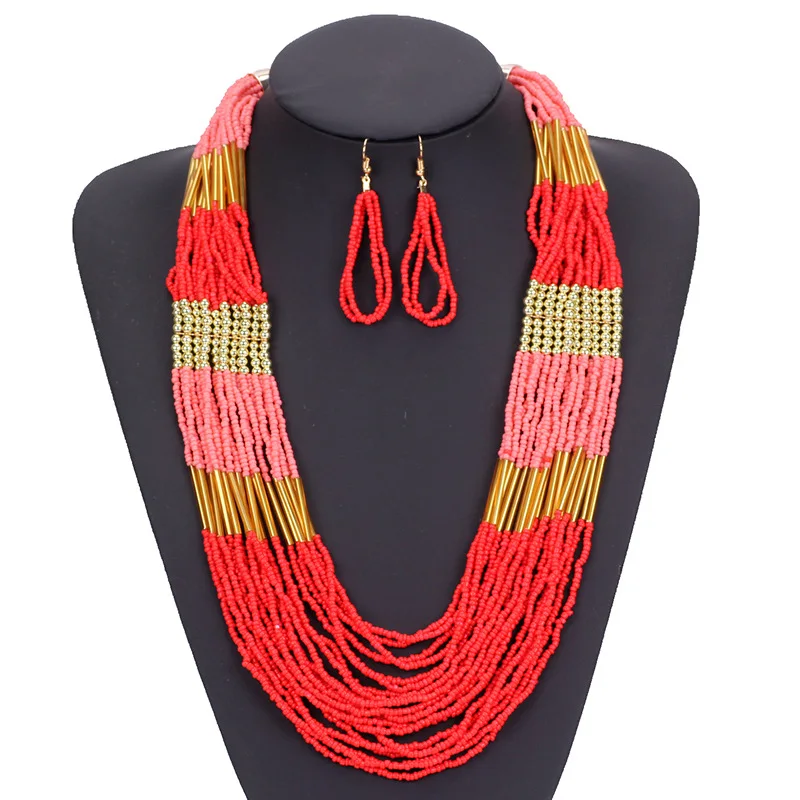 Bohemian National multi-layer handmade statement beads collarbone necklace and earrings 2 piece jewelry Set
Bohemian National multi-layer handmade statement beads collarbone necklace and earrings 2 piece jewelry Set