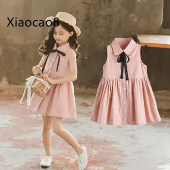 Kids dresses for girls summer sleeveless knee-length bow cute princess dress children solid cotton pink blue clothes 4 5 6 ~13Y
Kids dresses for girls summer sleeveless knee-length bow cute princess dress children solid cotton pink blue clothes 4 5 6 ~13Y