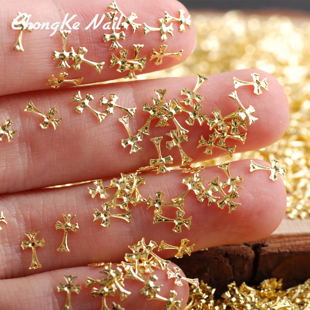 

New Arrival Fashion 500pcs/lot Gold Plating Cross Rivet Metal Studs 3D Rivet Nail Art Decoration N10059-002