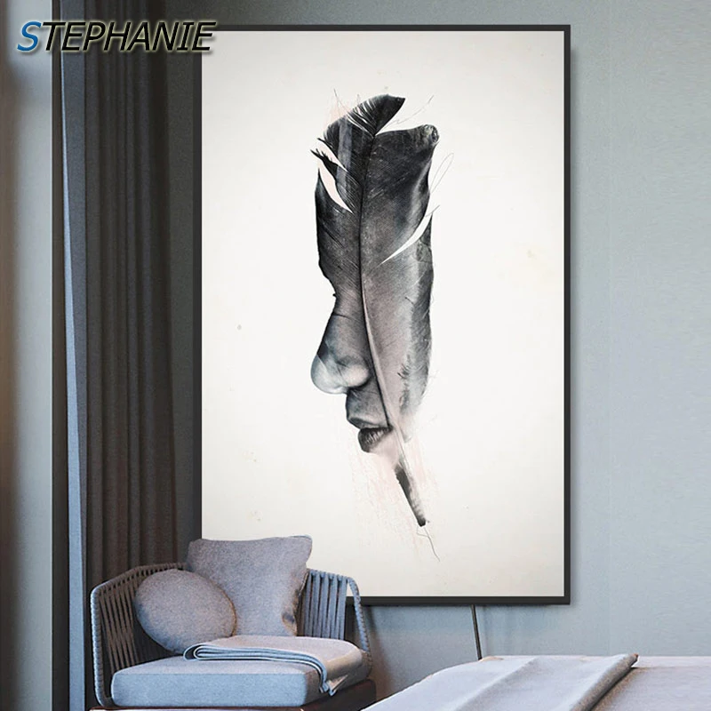 Fashion Wall Picture Nordic Creative Black White Feather Man Face Canvas Art for Living Room Entrance Abstract Big Poster Print
Fashion Wall Picture Nordic Creative Black White Feather Man Face Canvas Art for Living Room Entrance Abstract Big Poster Print