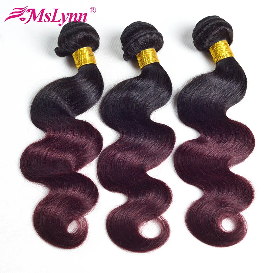 altMslynn Hair Peruvian Body Wave Ombre Hair 3 Bundles Deal 1b/Burgundy Two Tone 100% Human Hair Weave Bundles Non Remy Hair 1b 99j