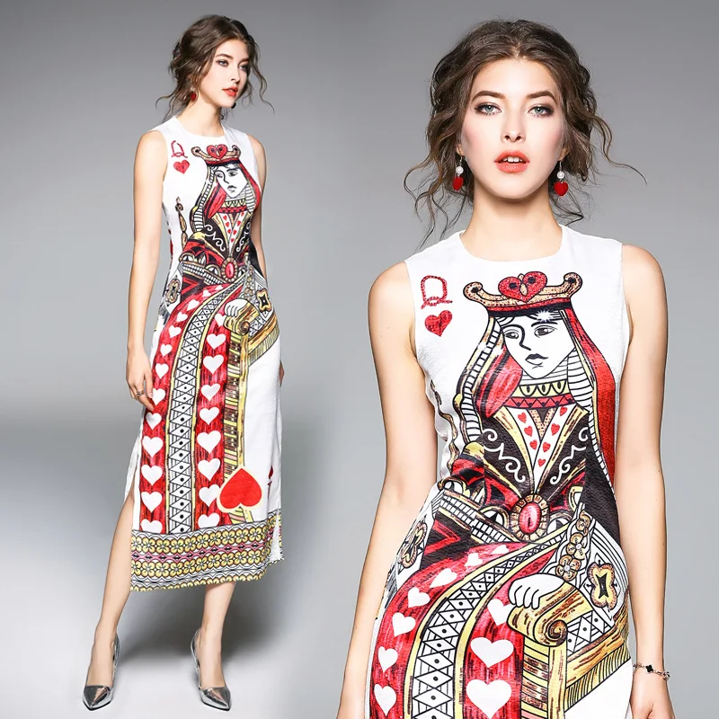 Designer Summer Dress Women's Sleeveless Vintage Straight Playing cards Print Beading Sequin Dress
Designer Summer Dress Women's Sleeveless Vintage Straight Playing cards Print Beading Sequin Dress