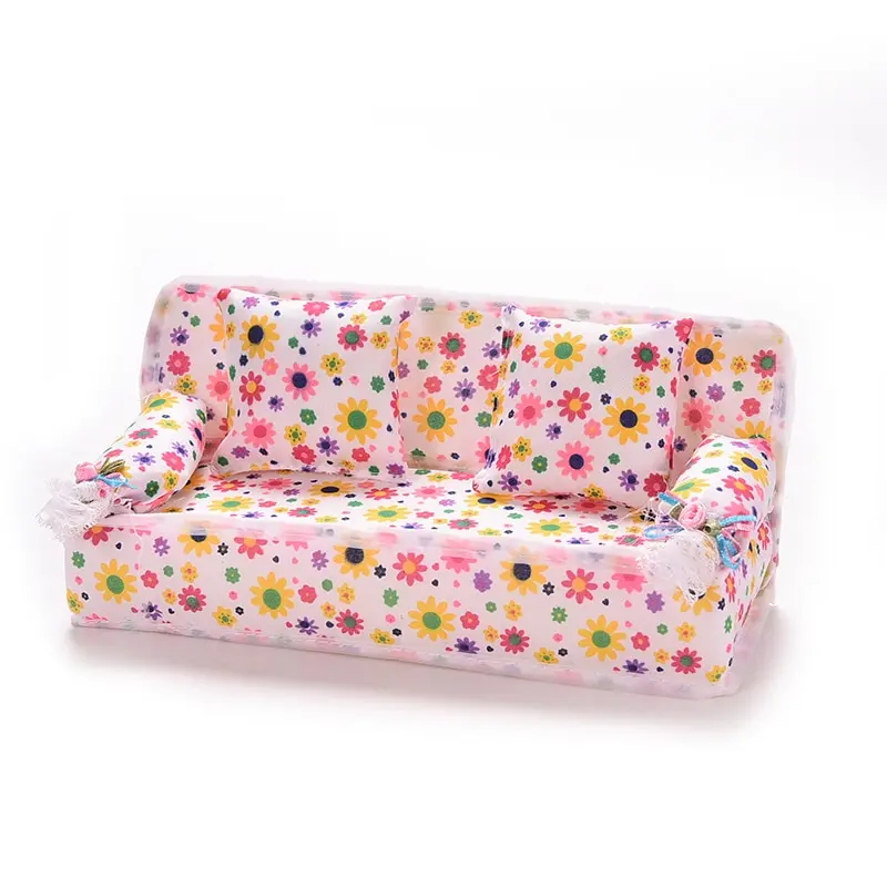 1 шт. миниатюрная мебель для кукольного домика Цветочный диван с 2 подушками