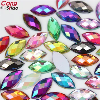 

Cong Shao 300PCS 7*15mm AB Colorful Horse Eye Flatback Acrylic Rhinestone Trim Stones And Crystals Decoration Accessories CS54