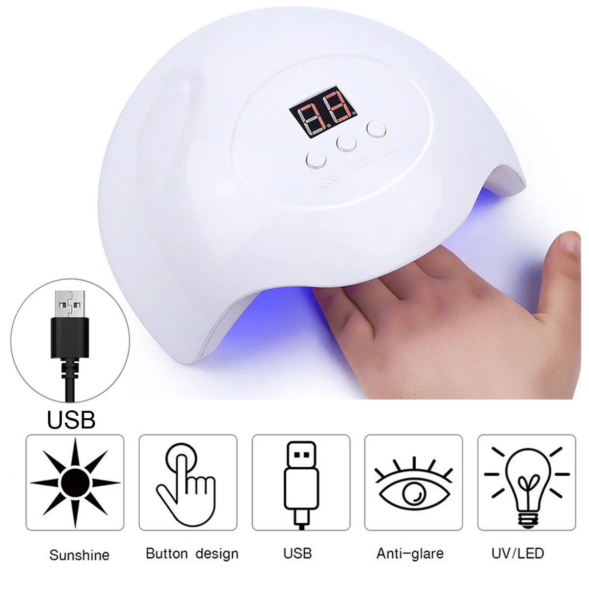 36W Pro Nail Dryer LCD Display for 30 LEDS Lamps Curing Gel Portable USB Cable with Automatic Sensor 3 Timers Manicure Tools
36W Pro Nail Dryer LCD Display for 30 LEDS Lamps Curing Gel Portable USB Cable with Automatic Sensor 3 Timers Manicure Tools