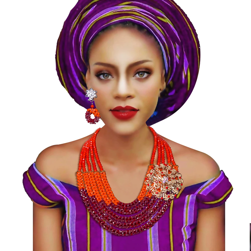 New Orange 5 Strands Crystal Beaded Necklace Bridal Costume Nigerian Wedding African Beads Jewelry Set For Women
New Orange 5 Strands Crystal Beaded Necklace Bridal Costume Nigerian Wedding African Beads Jewelry Set For Women