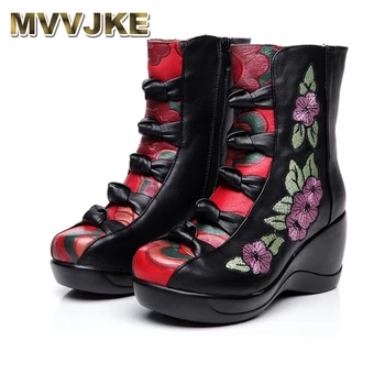 MVVJKE Women's Boots 2018 Autumn Winter New Genuine Leather Wedges Shoes Embroidered Flower Medium-leg warm High Heel Boots
MVVJKE Women's Boots 2018 Autumn Winter New Genuine Leather Wedges Shoes Embroidered Flower Medium-leg warm High Heel Boots