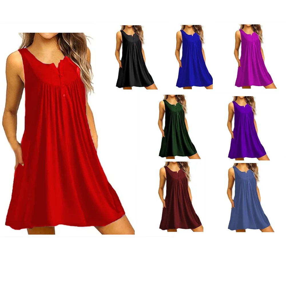 Summer Dress 2019 Women's Solid Color Button Pleated Vest Casual Loose Sleeveless Dress Pleated
Summer Dress 2019 Women's Solid Color Button Pleated Vest Casual Loose Sleeveless Dress Pleated