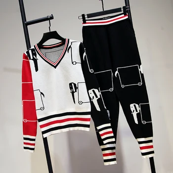 New Fashion Runway 2018 Designer Suit Set Women Color Block Knitting Sweater Printing Knitted Pants Suit
New Fashion Runway 2018 Designer Suit Set Women Color Block Knitting Sweater Printing Knitted Pants Suit