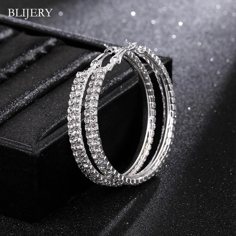 BLIJERY Fashion Wedding Jewelry 2 Rows Rhinestone Hoop Earrings for Women Bridal Silver Color Crystal Round Circle Earrings Gift
BLIJERY Fashion Wedding Jewelry 2 Rows Rhinestone Hoop Earrings for Women Bridal Silver Color Crystal Round Circle Earrings Gift