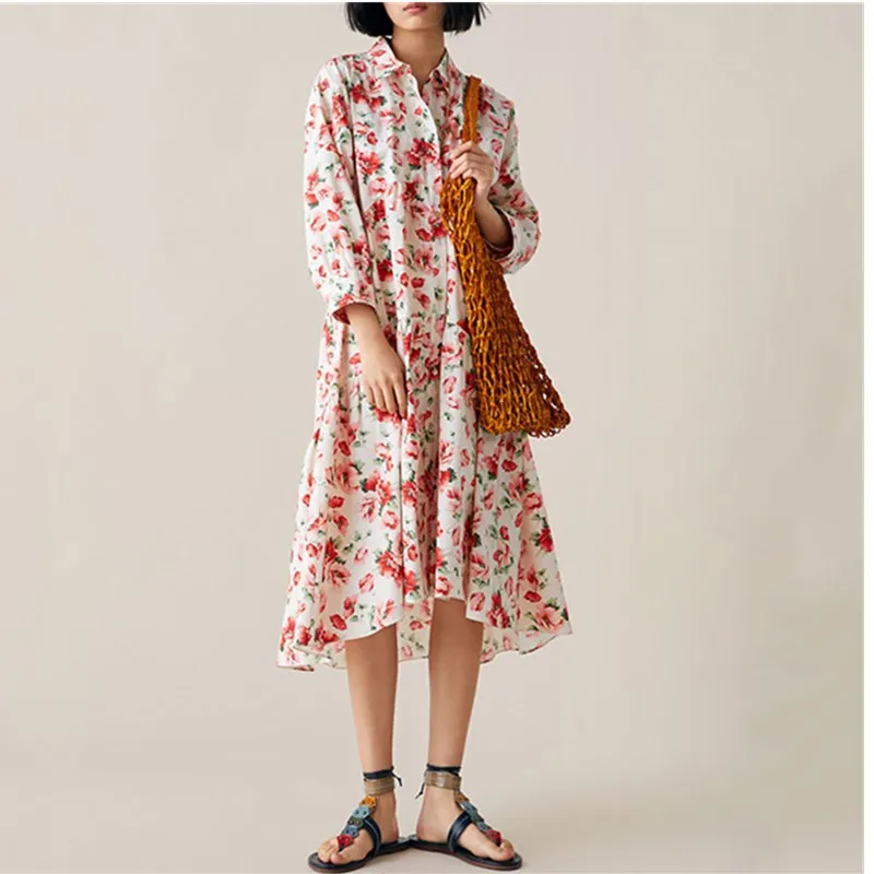 Women Spring Floral Dress Fashion Loose Long Sleeve Dress Turn Down Colloar Party Dress
Women Spring Floral Dress Fashion Loose Long Sleeve Dress Turn Down Colloar Party Dress