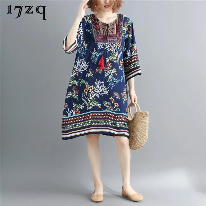 17zq New Embroidery Dresses Women Large Size Print Knee Office Lady Dress Cotton O-Neck Short Casual Temperament Dress D5056
17zq New Embroidery Dresses Women Large Size Print Knee Office Lady Dress Cotton O-Neck Short Casual Temperament Dress D5056