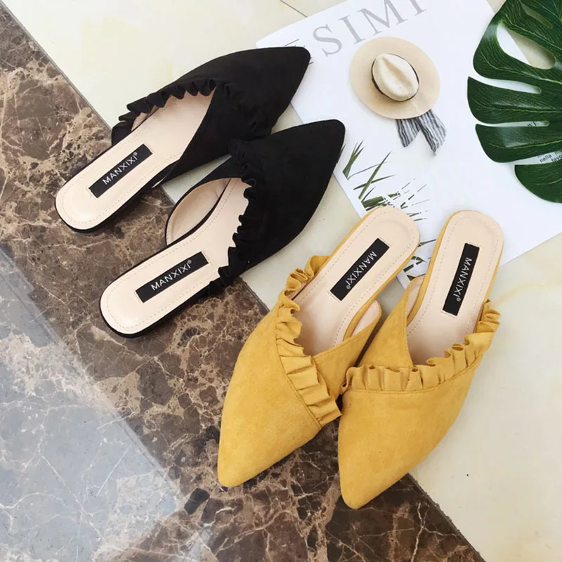 Femme Flat slippers spring celebrity sweet candy color mules hot ruffles pointy babouche kid suede closed toe slides shoes woman
Femme Flat slippers spring celebrity sweet candy color mules hot ruffles pointy babouche kid suede closed toe slides shoes woman