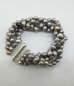 Special Grey Irregular baroque Fresh water Pearl Four Strands Bracelet With Sterling Silver Clasp 8"
Special Grey Irregular baroque Fresh water Pearl Four Strands Bracelet With Sterling Silver Clasp 8"