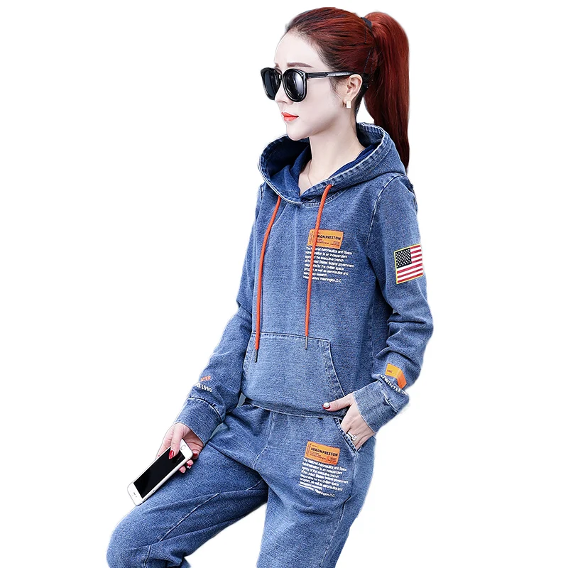 2019 Spring New Cowboy Long Sleeves Womens hoodies Pullovers Tops Jeans Two Piece Denim Suit Female Sets Conjunto Feminino
2019 Spring New Cowboy Long Sleeves Womens hoodies Pullovers Tops Jeans Two Piece Denim Suit Female Sets Conjunto Feminino