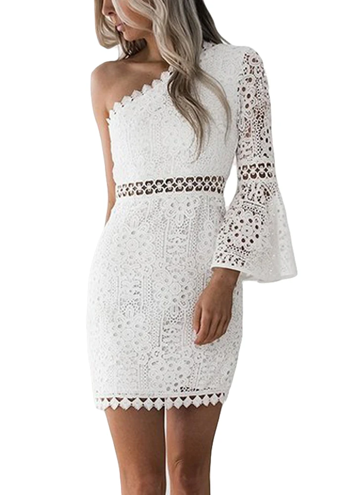 2019 Summer Sexy Women Lace Dress One Shoulder Flare Sleeve Hollow Out Clubwear Elegant Ladies Party Dresses female gowns White
2019 Summer Sexy Women Lace Dress One Shoulder Flare Sleeve Hollow Out Clubwear Elegant Ladies Party Dresses female gowns White