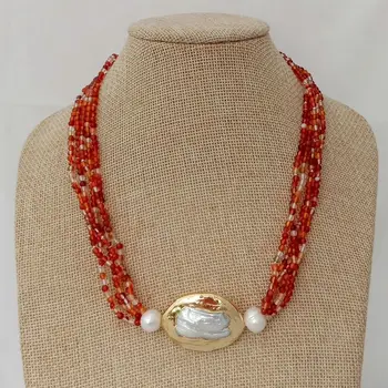 N022956 18" 5 Strands Red Stone Yellow Golden Plated Keshi Pearl Necklace
N022956 18" 5 Strands Red Stone Yellow Golden Plated Keshi Pearl Necklace