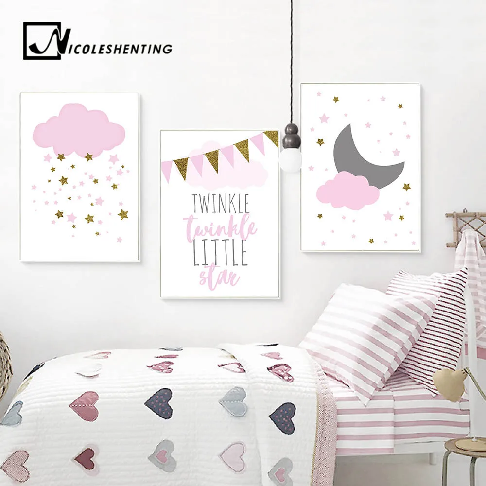 Kawaii Pink Twinkle Star Cloud Nursery Poster Nordic Wall Art Canvas Prints Painting Picture Children Room Decoration Home Decor
Kawaii Pink Twinkle Star Cloud Nursery Poster Nordic Wall Art Canvas Prints Painting Picture Children Room Decoration Home Decor