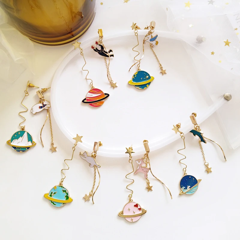Korean Sweet Temperament Cute Color Planet Funny Small Animal Long Dangle Earrings Female Fashion Asymmetry Ear Clip
Korean Sweet Temperament Cute Color Planet Funny Small Animal Long Dangle Earrings Female Fashion Asymmetry Ear Clip