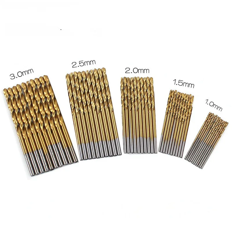 50Pcs/Set Titanium Coated Twist Drill Bit Set 1/1.5/2/2.5/3mm High Speed Steel Wood Drilling Metalworking Power Tool Hot Sale
50Pcs/Set Titanium Coated Twist Drill Bit Set 1/1.5/2/2.5/3mm High Speed Steel Wood Drilling Metalworking Power Tool Hot Sale