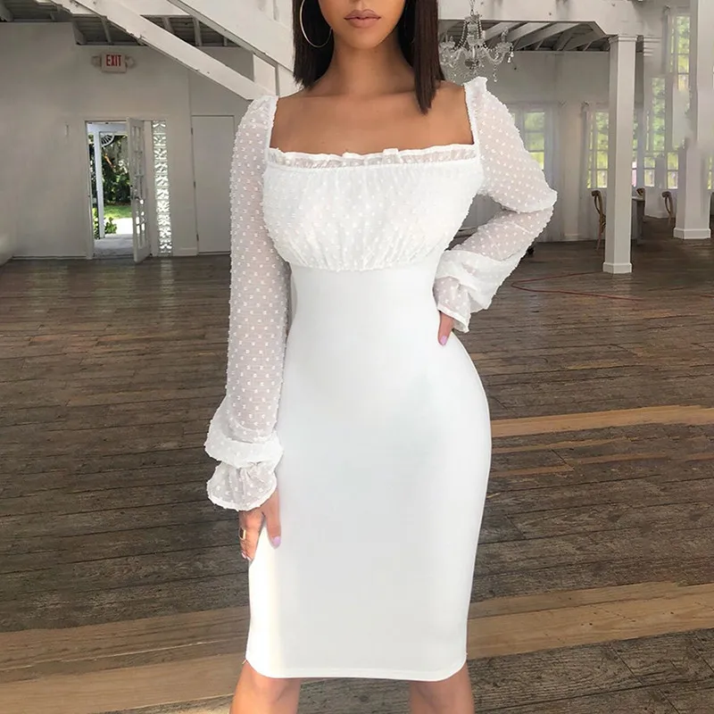 Women Dress for Streetwear Lace Patchwork Design Slash Neck Flare Sleeve Solid Mini Dress Elegant Lady Bandage Bodycon Dress
Women Dress for Streetwear Lace Patchwork Design Slash Neck Flare Sleeve Solid Mini Dress Elegant Lady Bandage Bodycon Dress