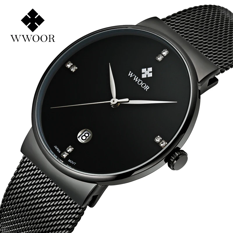 Fashion Simple Stylish Luxury brand WWOOR Watches Men Stainless Steel Mesh Strap Thin Dial Clock Man Casual Quartz-watch Black
Fashion Simple Stylish Luxury brand WWOOR Watches Men Stainless Steel Mesh Strap Thin Dial Clock Man Casual Quartz-watch Black