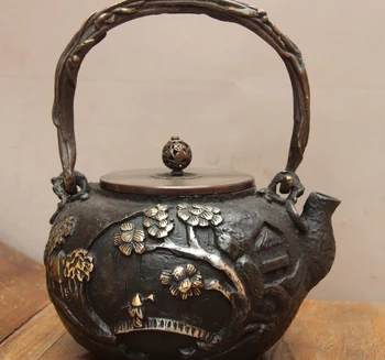 Archaic Japanese Iron Silver Gilt Plum Blossom Flower Flagon Kettle Wine Tea Pot
Archaic Japanese Iron Silver Gilt Plum Blossom Flower Flagon Kettle Wine Tea Pot
