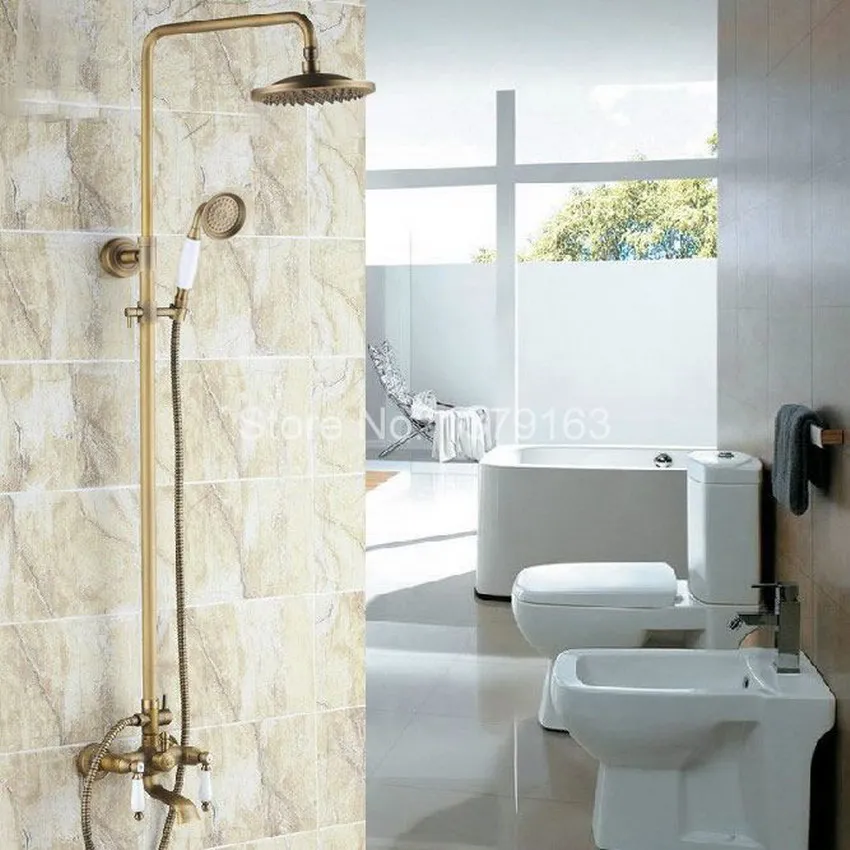 Antique Brass Two Ceramic Handle Bathroom Rain Shower Faucet Set Tub Mixer Tap + 8" Round Rain Shower Head + Handshower ars145
Antique Brass Two Ceramic Handle Bathroom Rain Shower Faucet Set Tub Mixer Tap + 8" Round Rain Shower Head + Handshower ars145