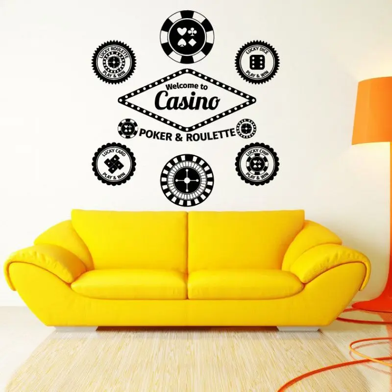 Casino Sticker Gambling Decal Gamble Posters Vinyl Wall Decals Parede Decor Mural 19 Color Choose | Дом и сад