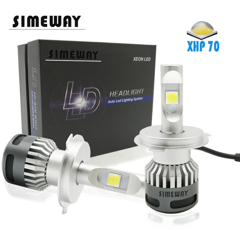 Фото Simeway 2x автомобильная светодиодная лампа H4 9005 9006 H11 H8 9012 лампы для фар 6000 К H7 XHP70 led
