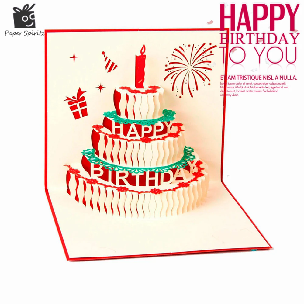 Image Handmade Kirigami   Origami 3D Pop UP Birthday Cards with Candle Design For Birthday Party Free Shipping