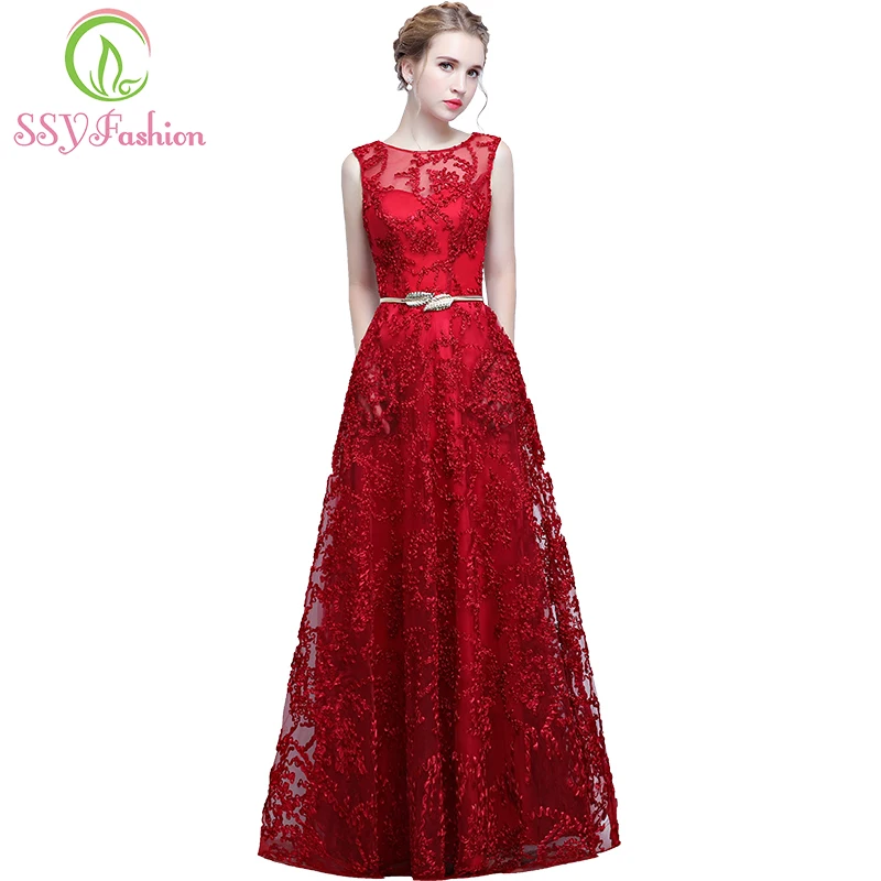 SSYFashion New The Bride Elegant Banquet Red Lace Evening Dress Sleeveless Floor-length Appliques with Sashes Prom Party Gown
SSYFashion New The Bride Elegant Banquet Red Lace Evening Dress Sleeveless Floor-length Appliques with Sashes Prom Party Gown