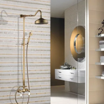 Vintage Retro Antique Brass Wall Mounted Bathroom 8" Round Rain Shower Head Faucet Set Dual Ceramic Handles Mixer Tap man512
Vintage Retro Antique Brass Wall Mounted Bathroom 8" Round Rain Shower Head Faucet Set Dual Ceramic Handles Mixer Tap man512