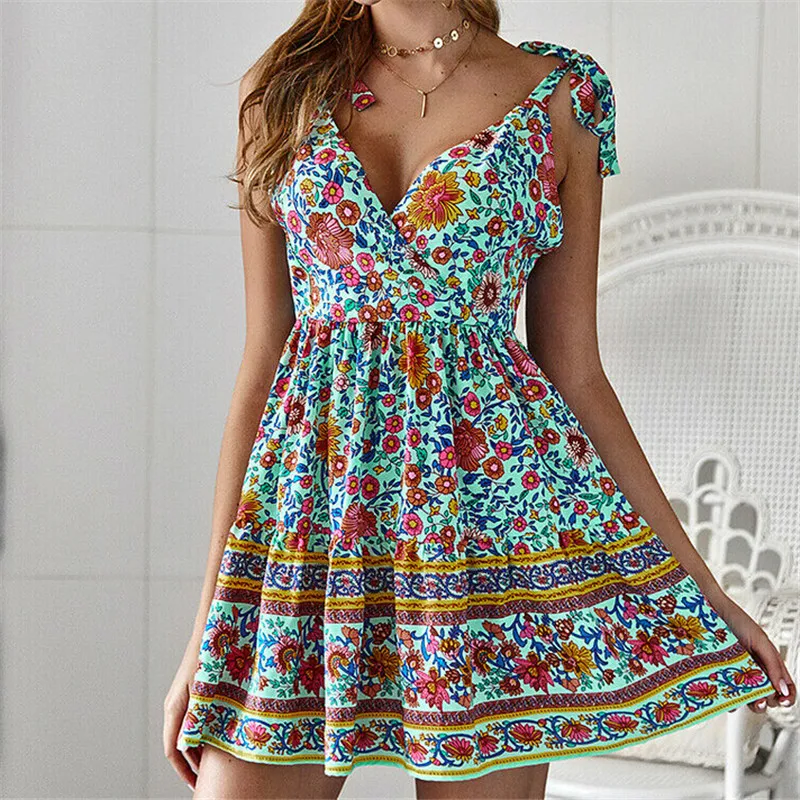 Women Summer Dress Floral Printed Strap Backless Casual Dresses Ladies Summer Holiday Beach Short Mini Dress Deep V-neck Dresses
Women Summer Dress Floral Printed Strap Backless Casual Dresses Ladies Summer Holiday Beach Short Mini Dress Deep V-neck Dresses