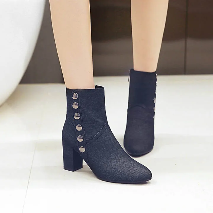 New Women Boots Plus Size 34-43 Women Fashion Shoes Autumn Winter Denim Thick Heel Ankle Boots Casual Shoes Woman Zip High Heels (2)