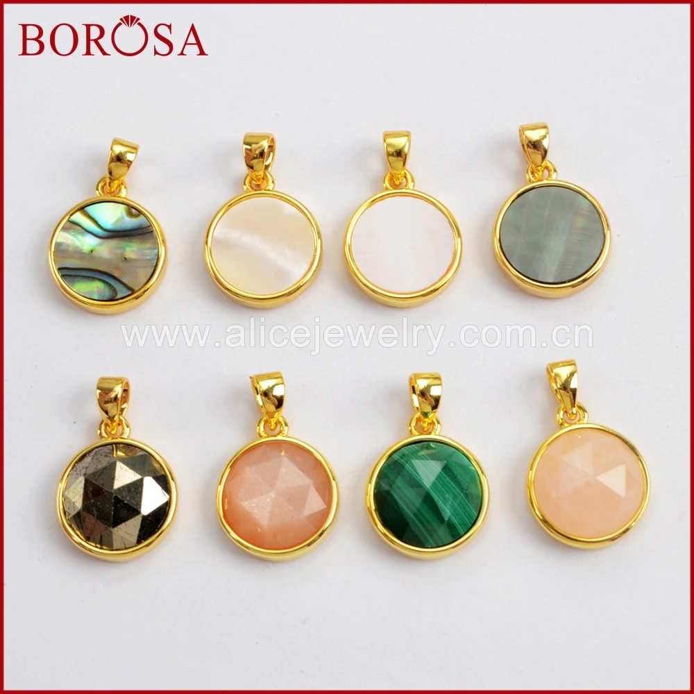 BOROSA 10PCS Natural Round Multi-kind Faceted Stones Pendant Gold Bezel Abalone Shell Pink Opal Pendants for DIY Earrings WX984
BOROSA 10PCS Natural Round Multi-kind Faceted Stones Pendant Gold Bezel Abalone Shell Pink Opal Pendants for DIY Earrings WX984