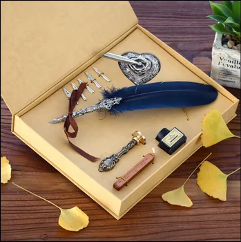 Gift Box Vintage Metal Curved Natural Turkey Feather Pen Set with 5 nibs, pen stand, Stamp, Wax Quill Signature Pen
Gift Box Vintage Metal Curved Natural Turkey Feather Pen Set with 5 nibs, pen stand, Stamp, Wax Quill Signature Pen