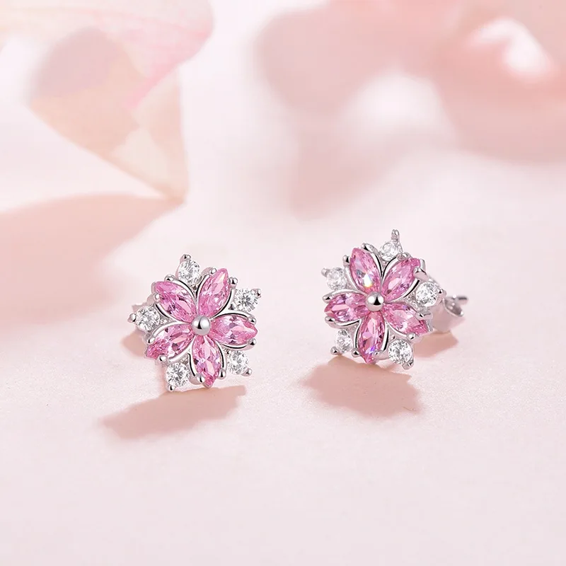 Cute Lovely Sakura Stud Earrings For Women Romantic Flower Crystal Silver Color Gift For Girls Fashion Jewelry KAE132
Cute Lovely Sakura Stud Earrings For Women Romantic Flower Crystal Silver Color Gift For Girls Fashion Jewelry KAE132